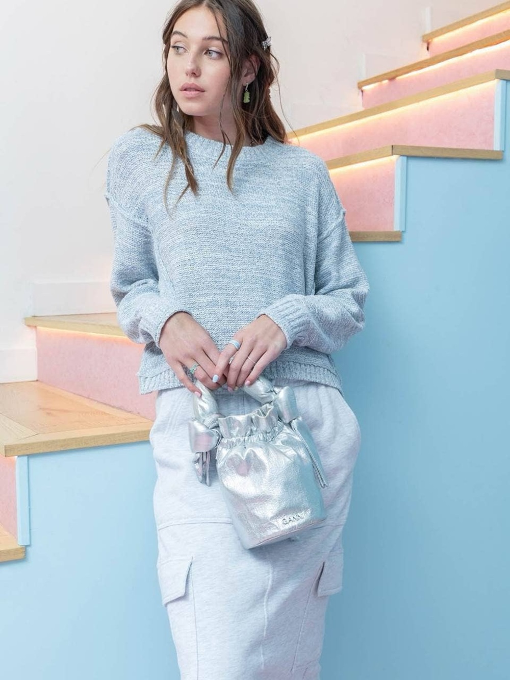 Blu Pepper Exposed Seam Drop Shoulder Pullover Sweater - light blue